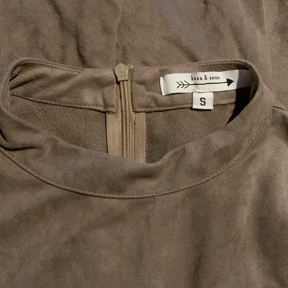 Small faux suede cut out sides peekaboo dress with back zipper, mock turtleneck - Picture 5 of 7